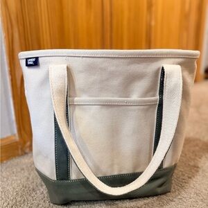Lands' End Cream and Green Canvas Tote